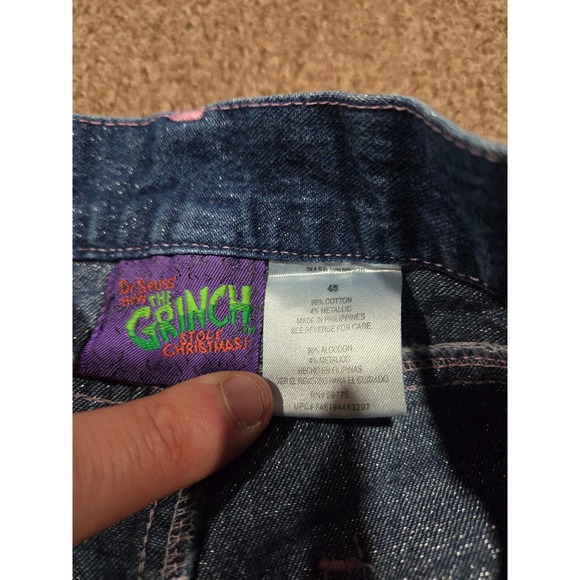 Kids Dr Seuss The Grinch Wide Leg Jeans Girls Size 4T Embroidered Sparkle - Picture 5 of 8
